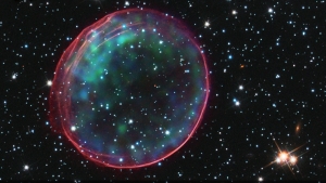 A supernova in the Large Magellanic Cloud, which lies about 160,000 light years from Earth.